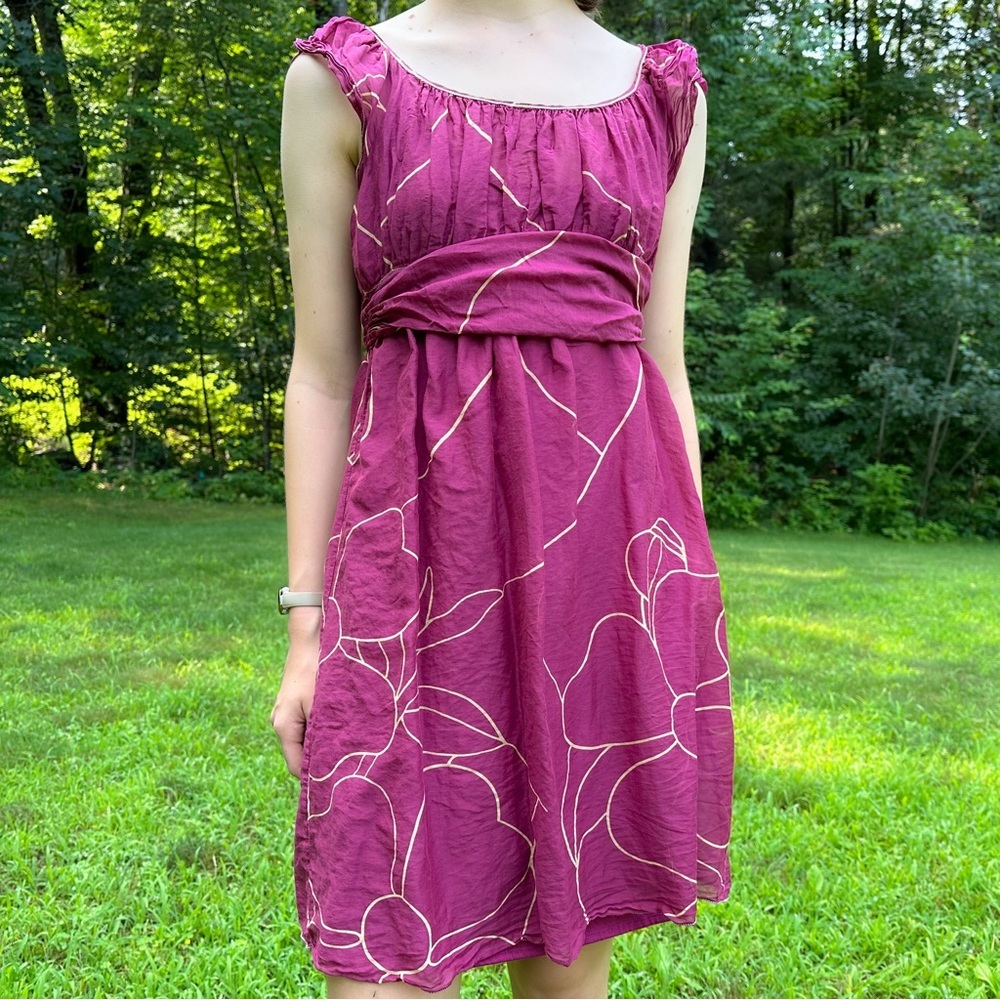 Beautiful magenta and tan knee length party dress, 6.